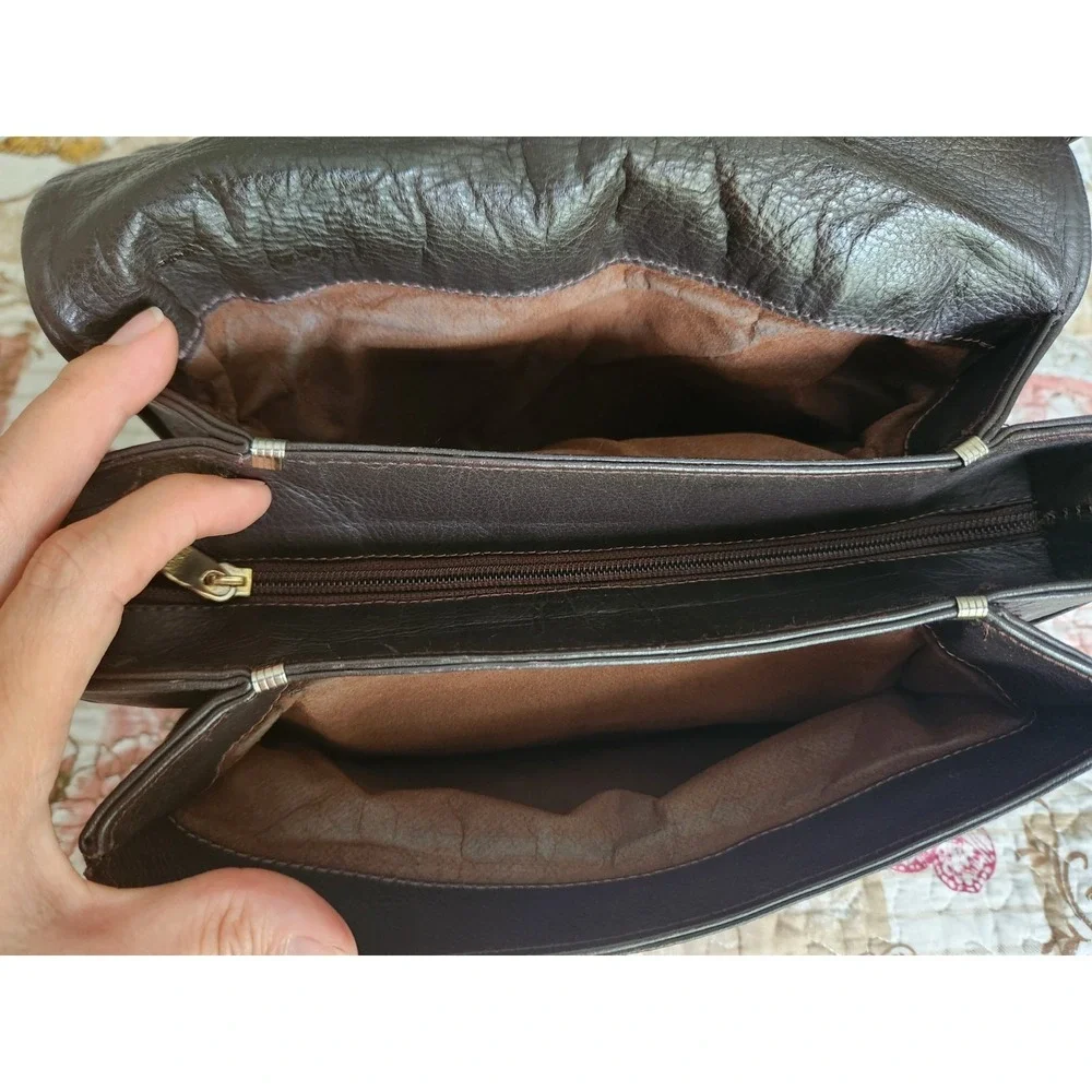 VINTAGE Women's Genuine Leather Handbag Shoulder Bag Brown Made in‎ ITALY
